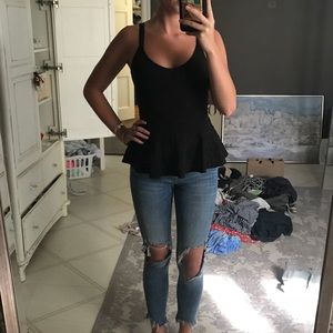 AQUA peplum floral tank top